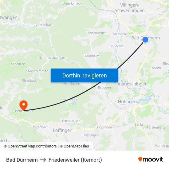 Bad Dürrheim to Friedenweiler (Kernort) map