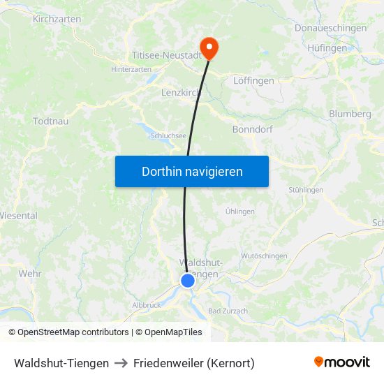 Waldshut-Tiengen to Friedenweiler (Kernort) map