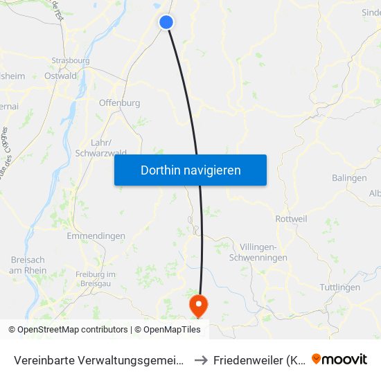 Vereinbarte Verwaltungsgemeinschaft Bühl to Friedenweiler (Kernort) map