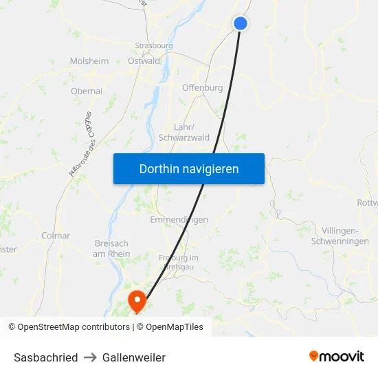 Sasbachried to Gallenweiler map