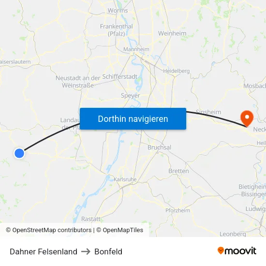 Dahner Felsenland to Bonfeld map