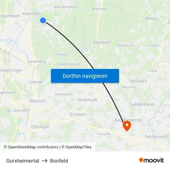 Gorxheimertal to Bonfeld map