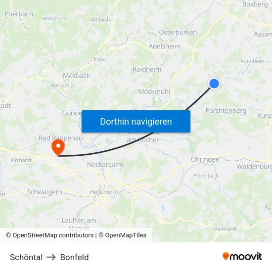 Schöntal to Bonfeld map