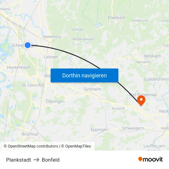 Plankstadt to Bonfeld map