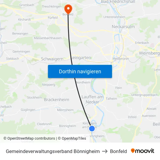 Gemeindeverwaltungsverband Bönnigheim to Bonfeld map