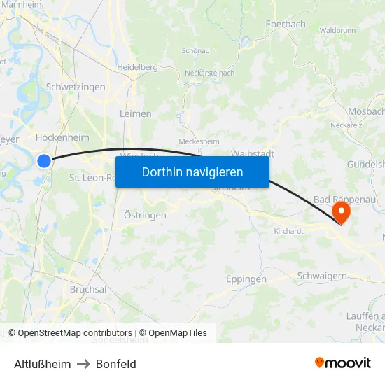 Altlußheim to Bonfeld map