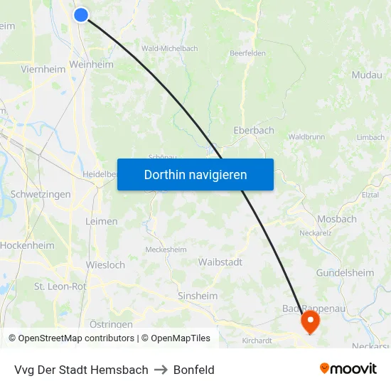Vvg Der Stadt Hemsbach to Bonfeld map