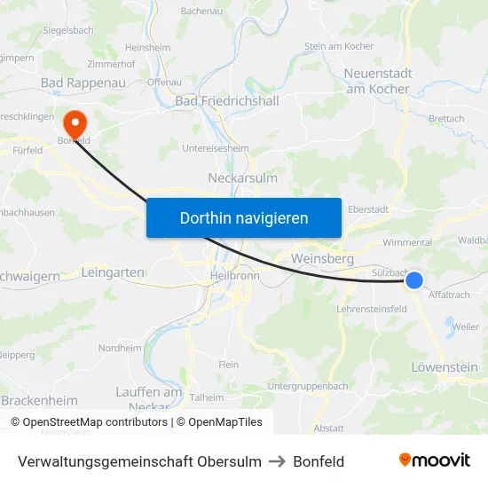 Verwaltungsgemeinschaft Obersulm to Bonfeld map