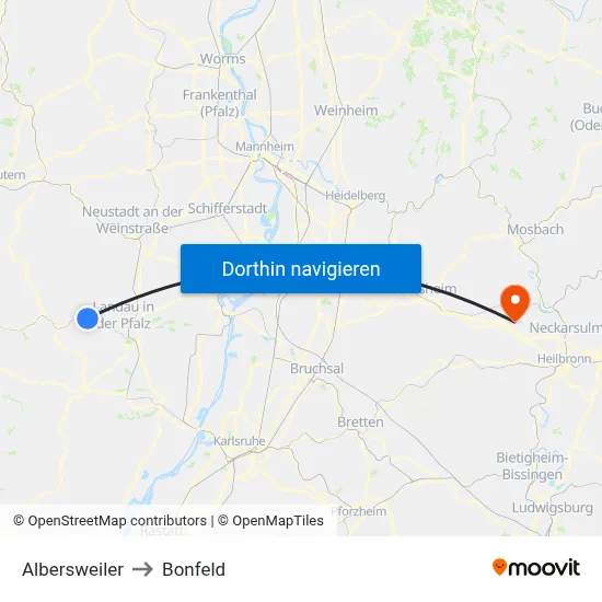 Albersweiler to Bonfeld map