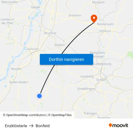 Enzklösterle to Bonfeld map