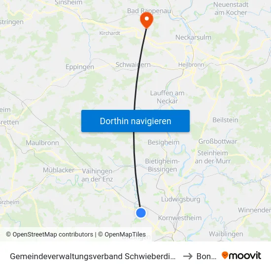 Gemeindeverwaltungsverband Schwieberdingen-Hemmingen to Bonfeld map