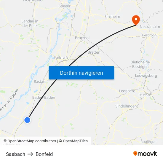 Sasbach to Bonfeld map
