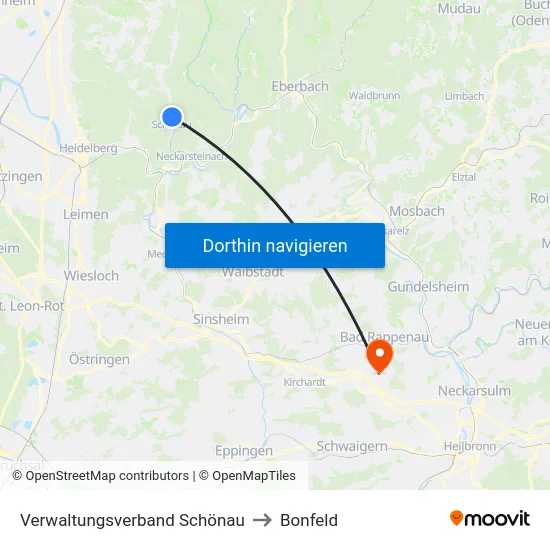 Verwaltungsverband Schönau to Bonfeld map
