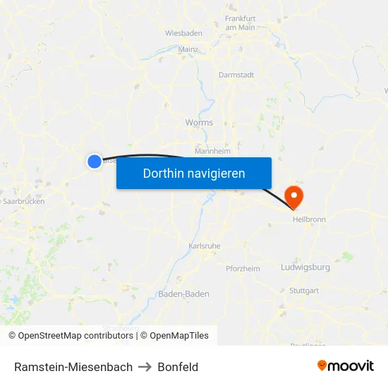 Ramstein-Miesenbach to Bonfeld map