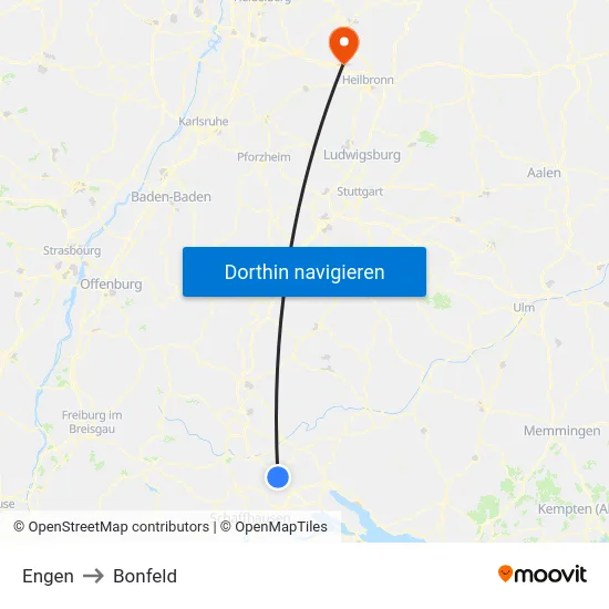 Engen to Bonfeld map