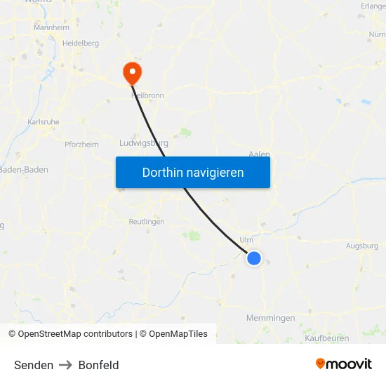 Senden to Bonfeld map