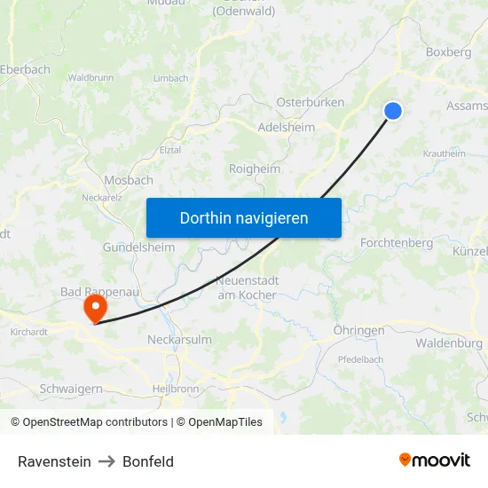 Ravenstein to Bonfeld map