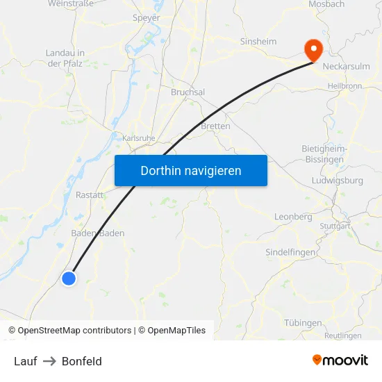 Lauf to Bonfeld map