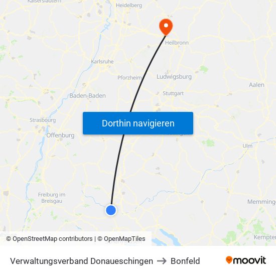 Verwaltungsverband Donaueschingen to Bonfeld map