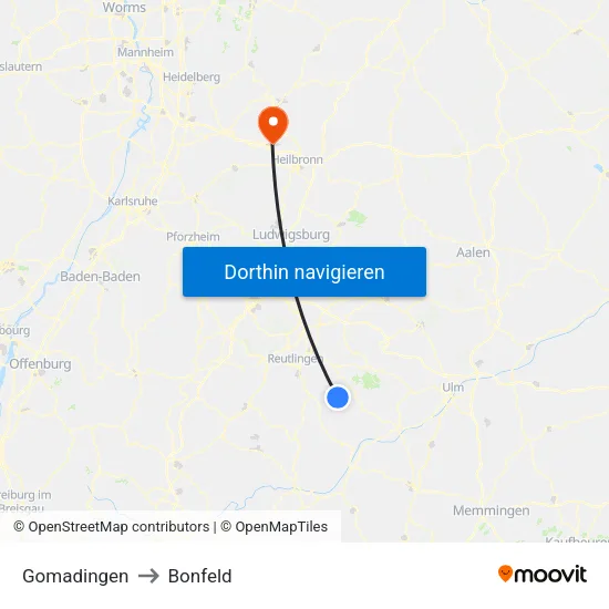 Gomadingen to Bonfeld map