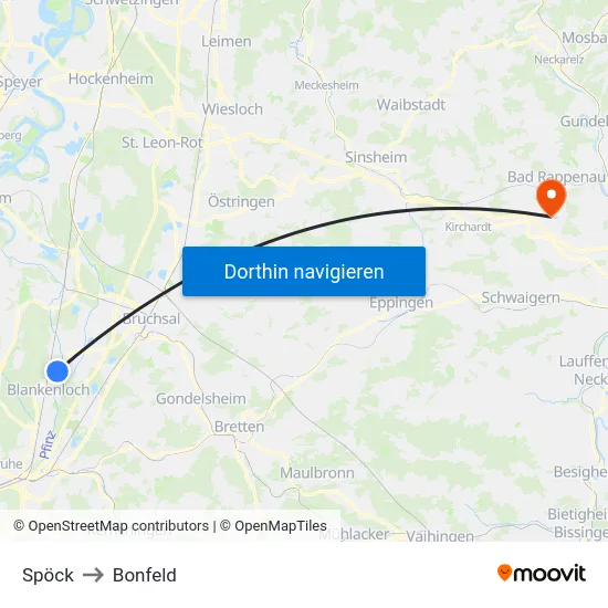 Spöck to Bonfeld map