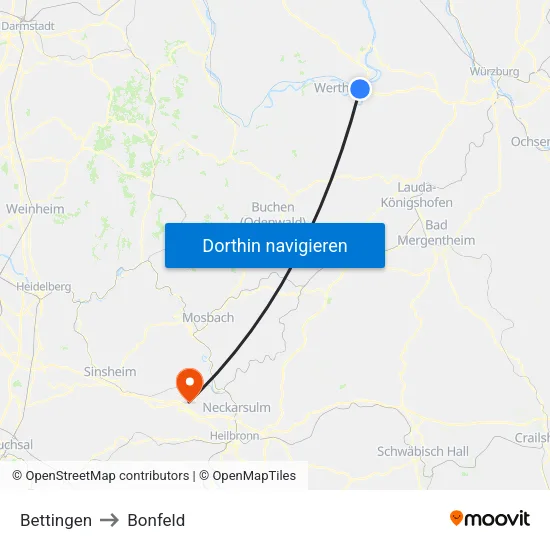 Bettingen to Bonfeld map