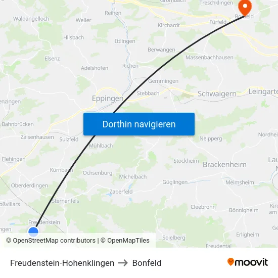 Freudenstein-Hohenklingen to Bonfeld map