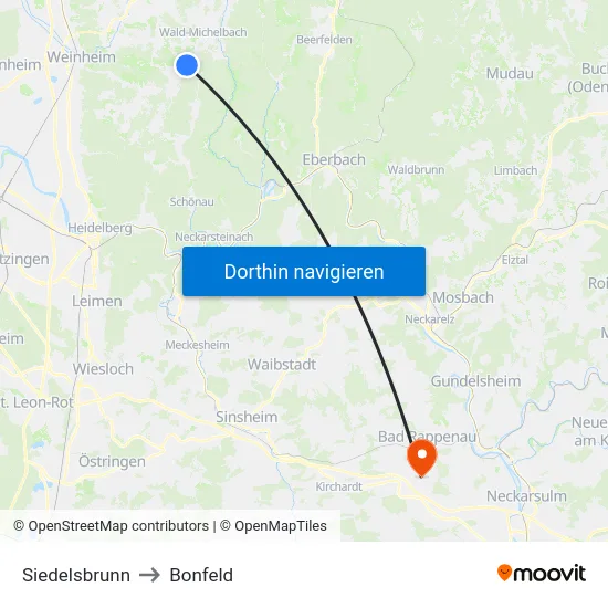 Siedelsbrunn to Bonfeld map
