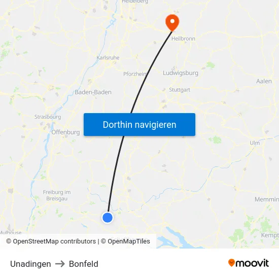 Unadingen to Bonfeld map