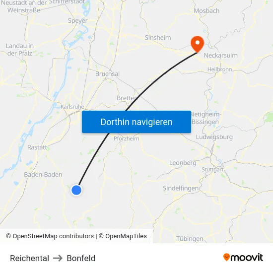 Reichental to Bonfeld map
