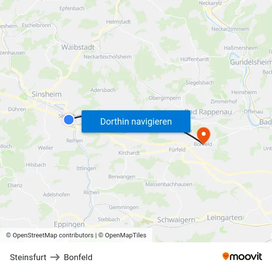 Steinsfurt to Bonfeld map