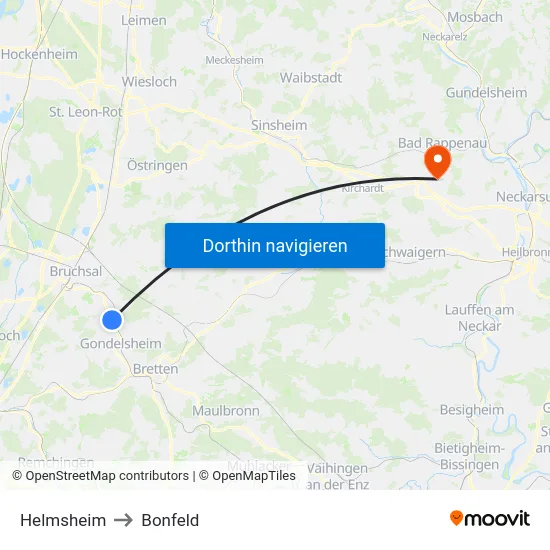 Helmsheim to Bonfeld map
