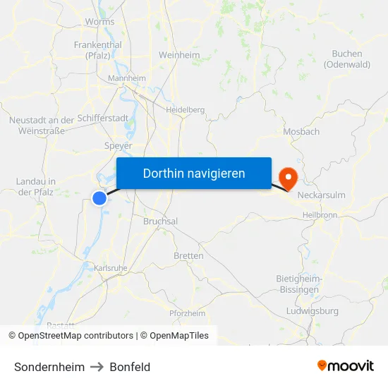 Sondernheim to Bonfeld map