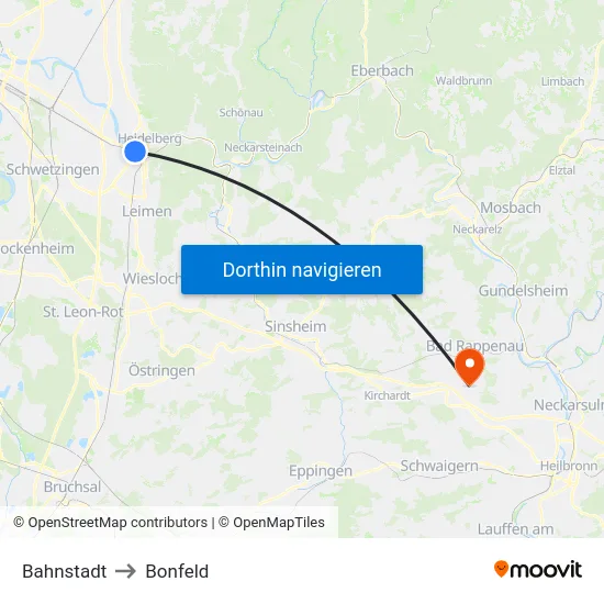 Bahnstadt to Bonfeld map