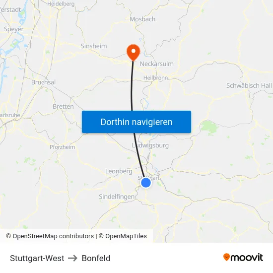 Stuttgart-West to Bonfeld map