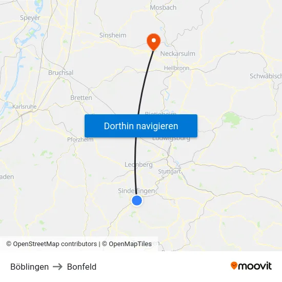 Böblingen to Bonfeld map
