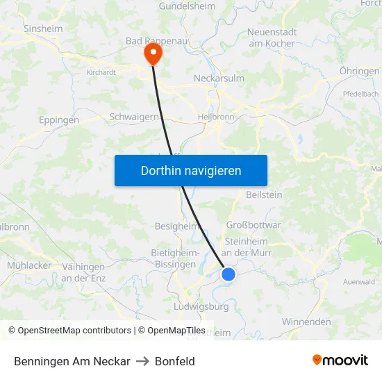 Benningen Am Neckar to Bonfeld map