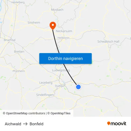 Aichwald to Bonfeld map