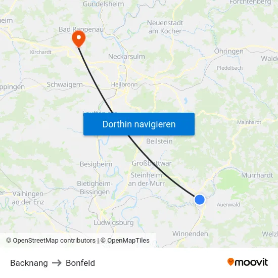 Backnang to Bonfeld map