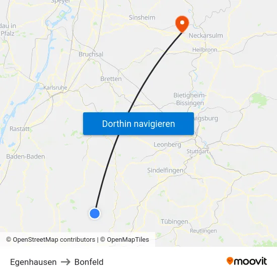 Egenhausen to Bonfeld map