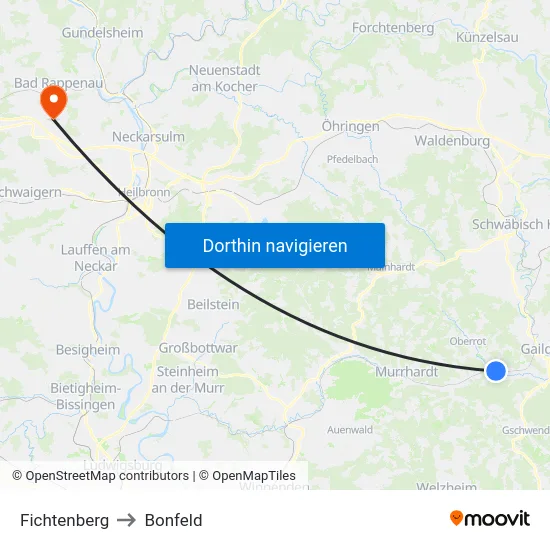 Fichtenberg to Bonfeld map