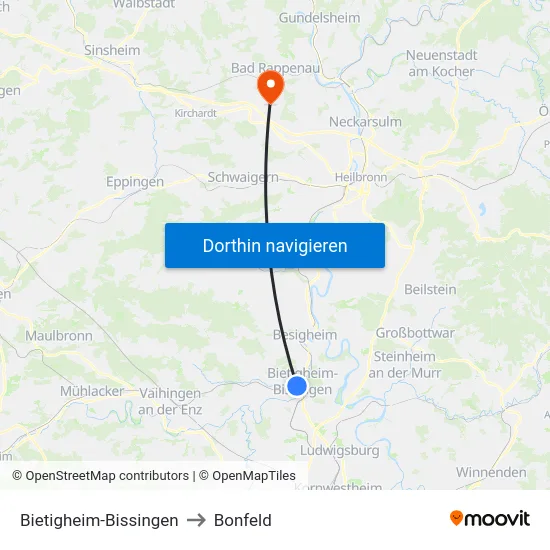 Bietigheim-Bissingen to Bonfeld map