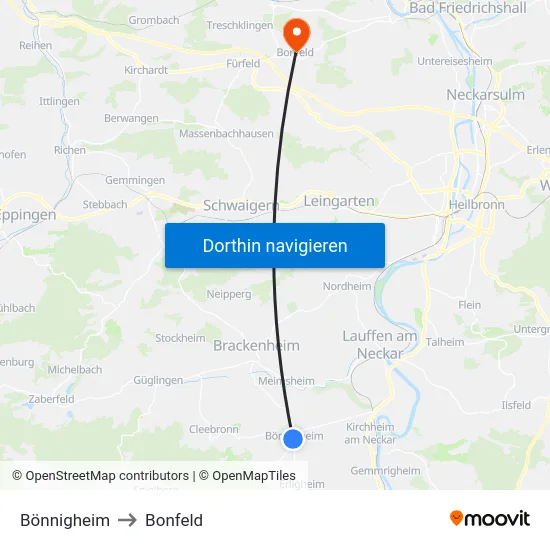 Bönnigheim to Bonfeld map