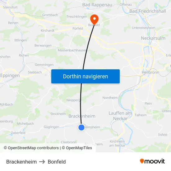 Brackenheim to Bonfeld map