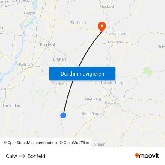 Calw to Bonfeld map