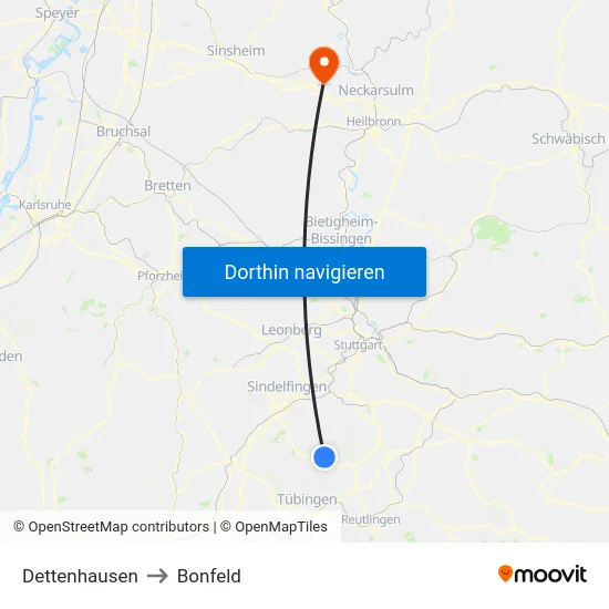 Dettenhausen to Bonfeld map