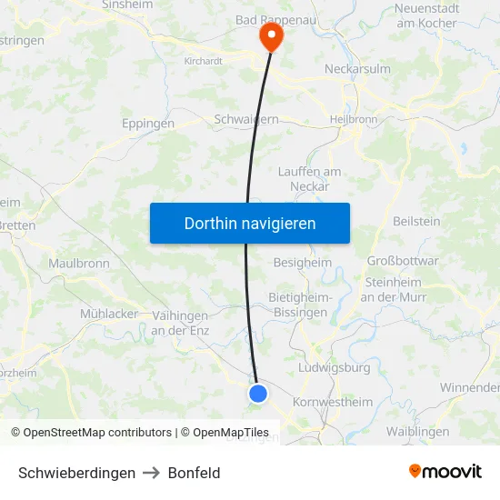 Schwieberdingen to Bonfeld map