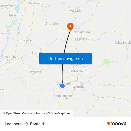 Leonberg to Bonfeld map