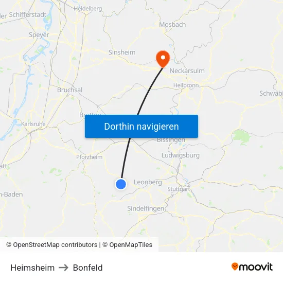 Heimsheim to Bonfeld map