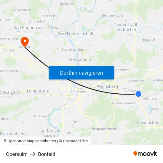 Obersulm to Bonfeld map